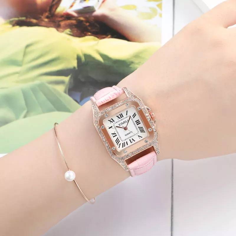 New fashion watch simple square trendy women's watch water diamond English watch