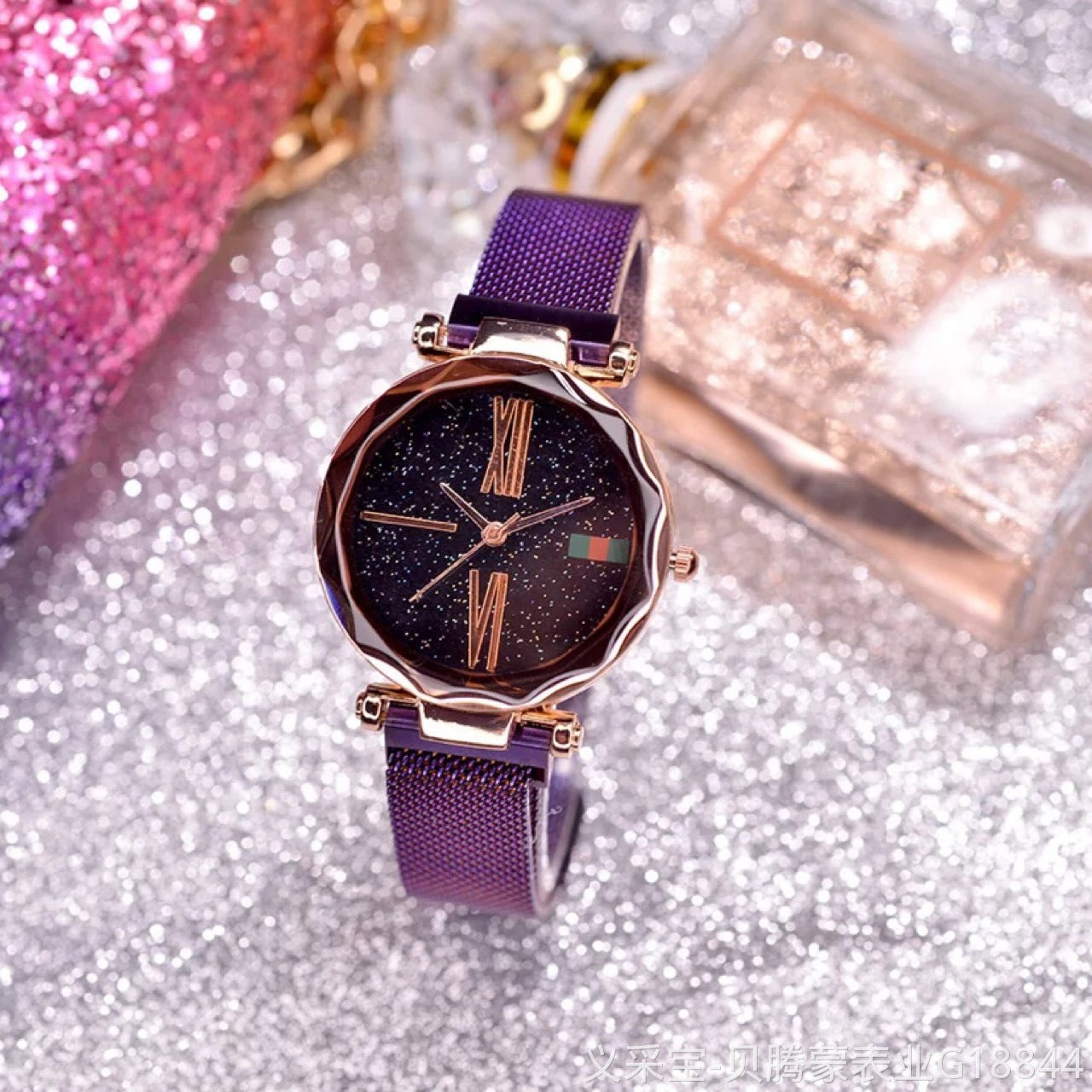 Fashion faceted glass starry sky magnet buckle internet celebrity watch