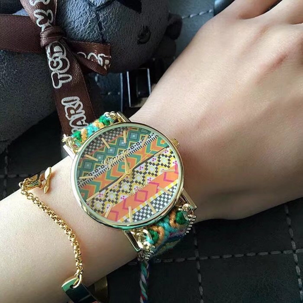 Hot selling ethnic style wool braided chain personalized ladies bracelet watch