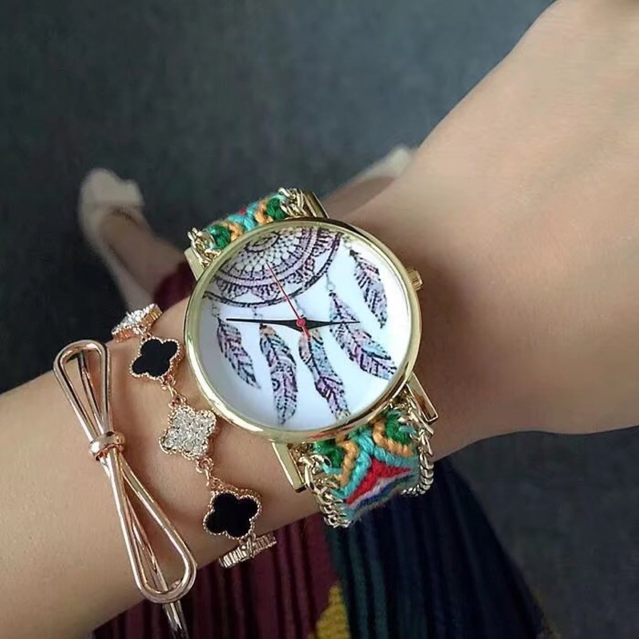 Hot selling ethnic style wool braided chain personalized ladies bracelet watch