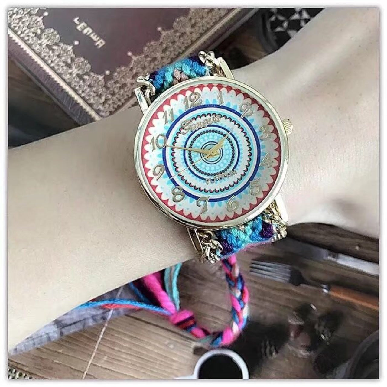 Hot selling ethnic style wool braided chain personalized ladies bracelet watch