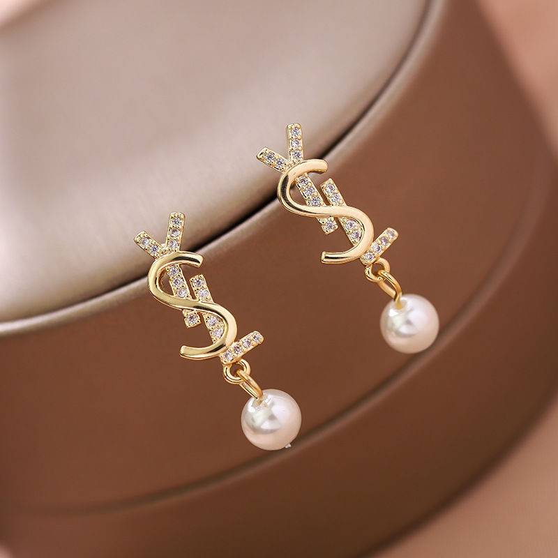 925 Silver Needle Korean New Style Internet Celebrity Letter S Simple Pearl Earrings