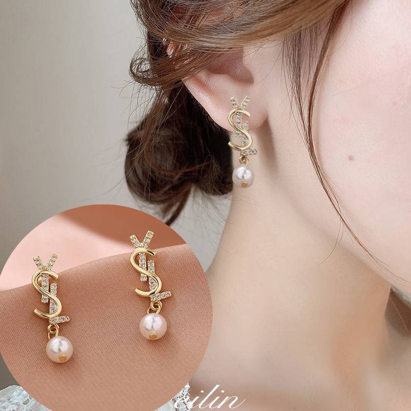 925 Silver Needle Korean New Style Internet Celebrity Letter S Simple Pearl Earrings