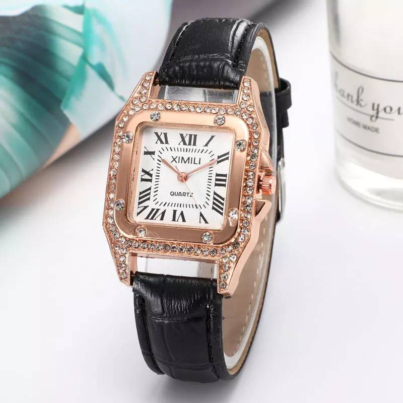 New fashion watch simple square trendy women's watch water diamond English watch