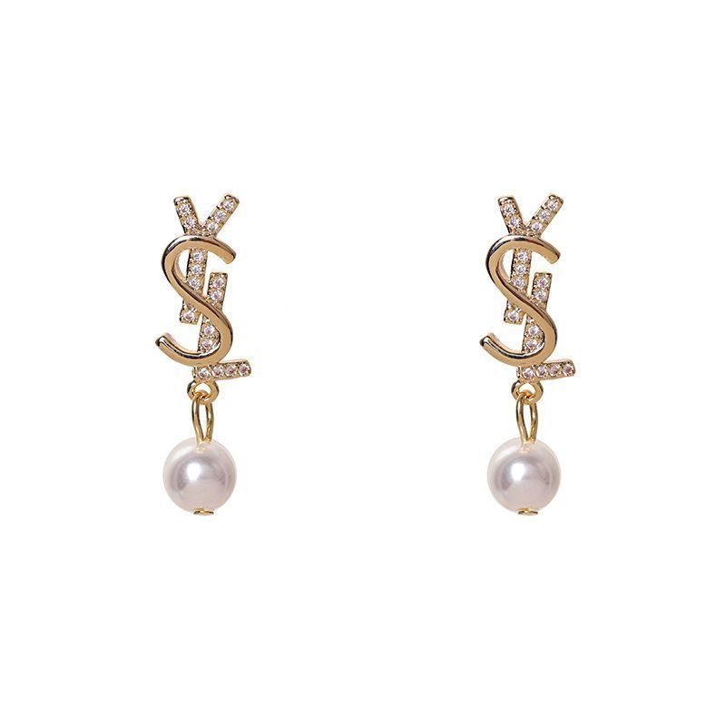 925 Silver Needle Korean New Style Internet Celebrity Letter S Simple Pearl Earrings