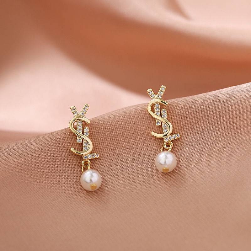 925 Silver Needle Korean New Style Internet Celebrity Letter S Simple Pearl Earrings